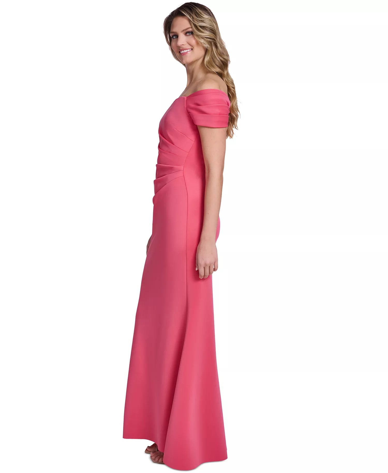 Elegant Mermaid Off Shoulder Satin Side Tuck Formal Evening Gown