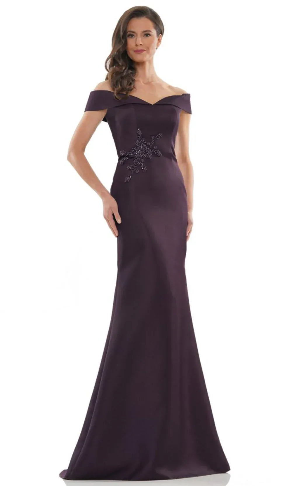 Elegant Mermaid Off-the-Shoulder Satin Maxi Dress Beaded Floor Length Evening Dress