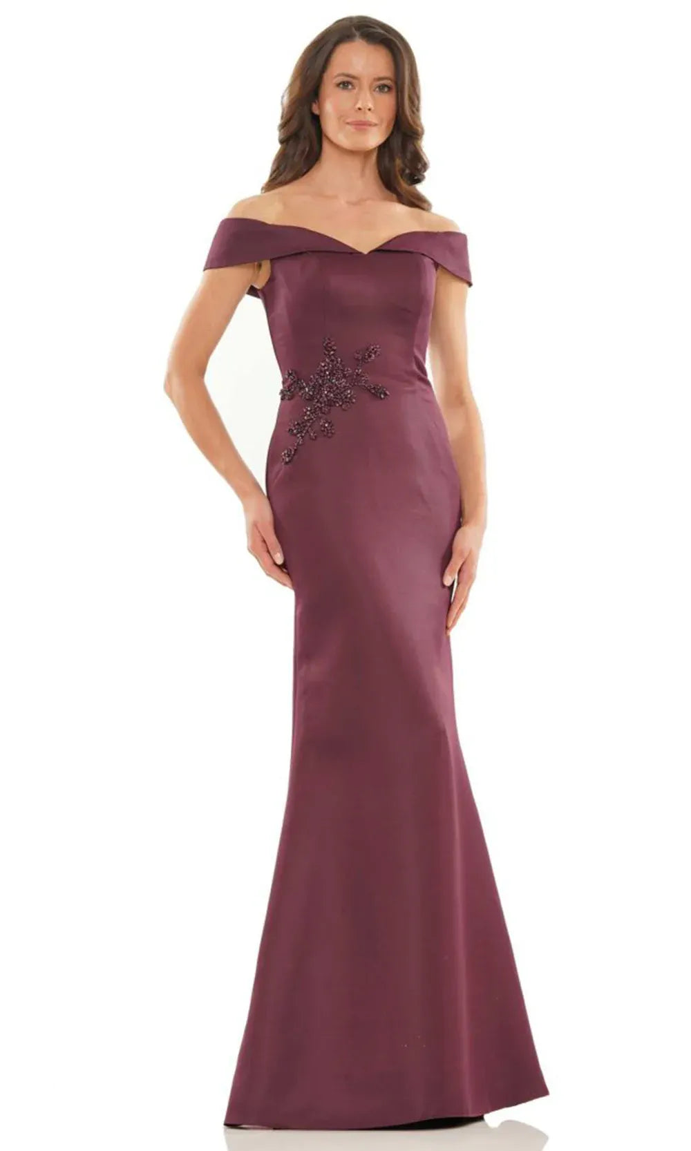 Elegant Mermaid Off-the-Shoulder Satin Maxi Dress Beaded Floor Length Evening Dress