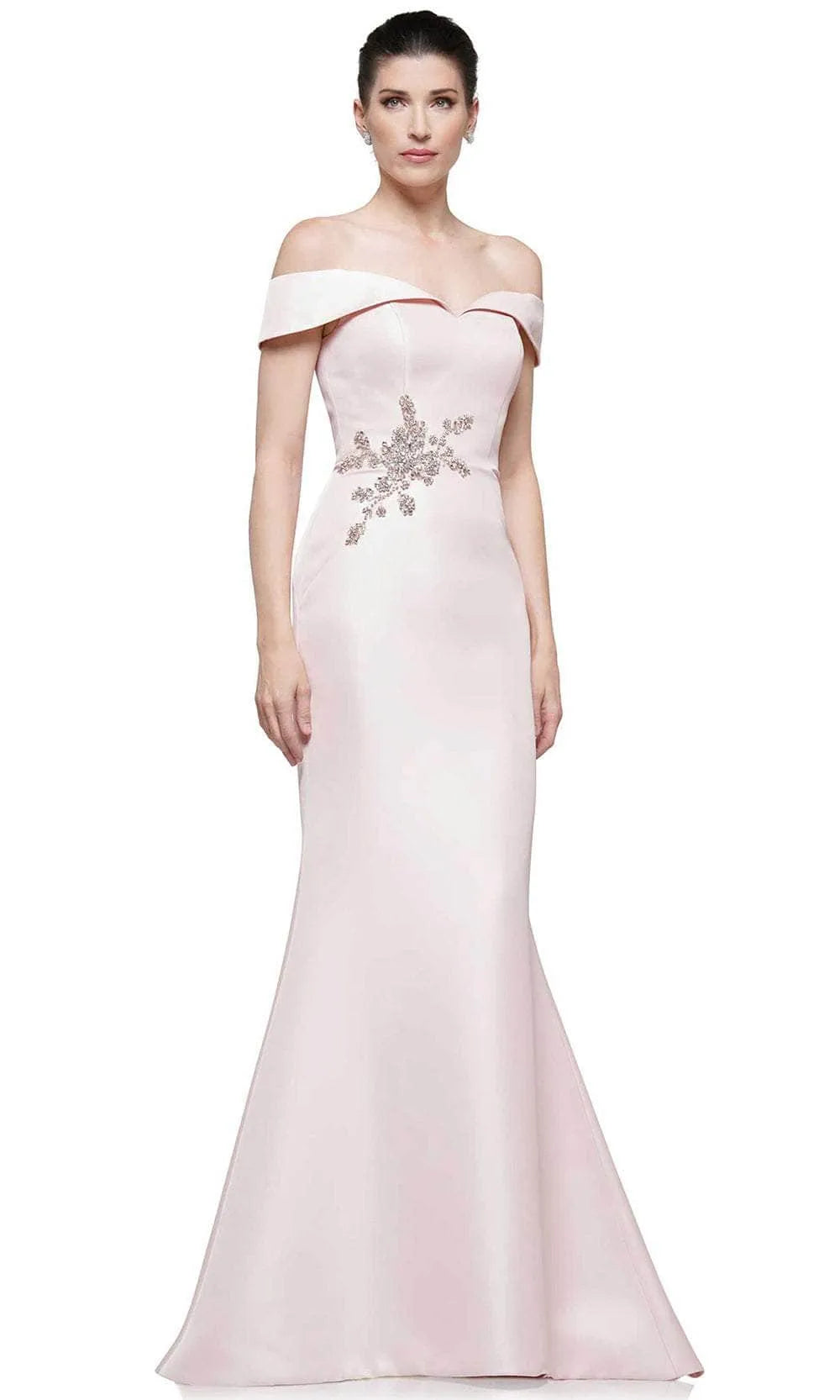 Elegant Mermaid Off-the-Shoulder Satin Maxi Dress Beaded Floor Length Evening Dress