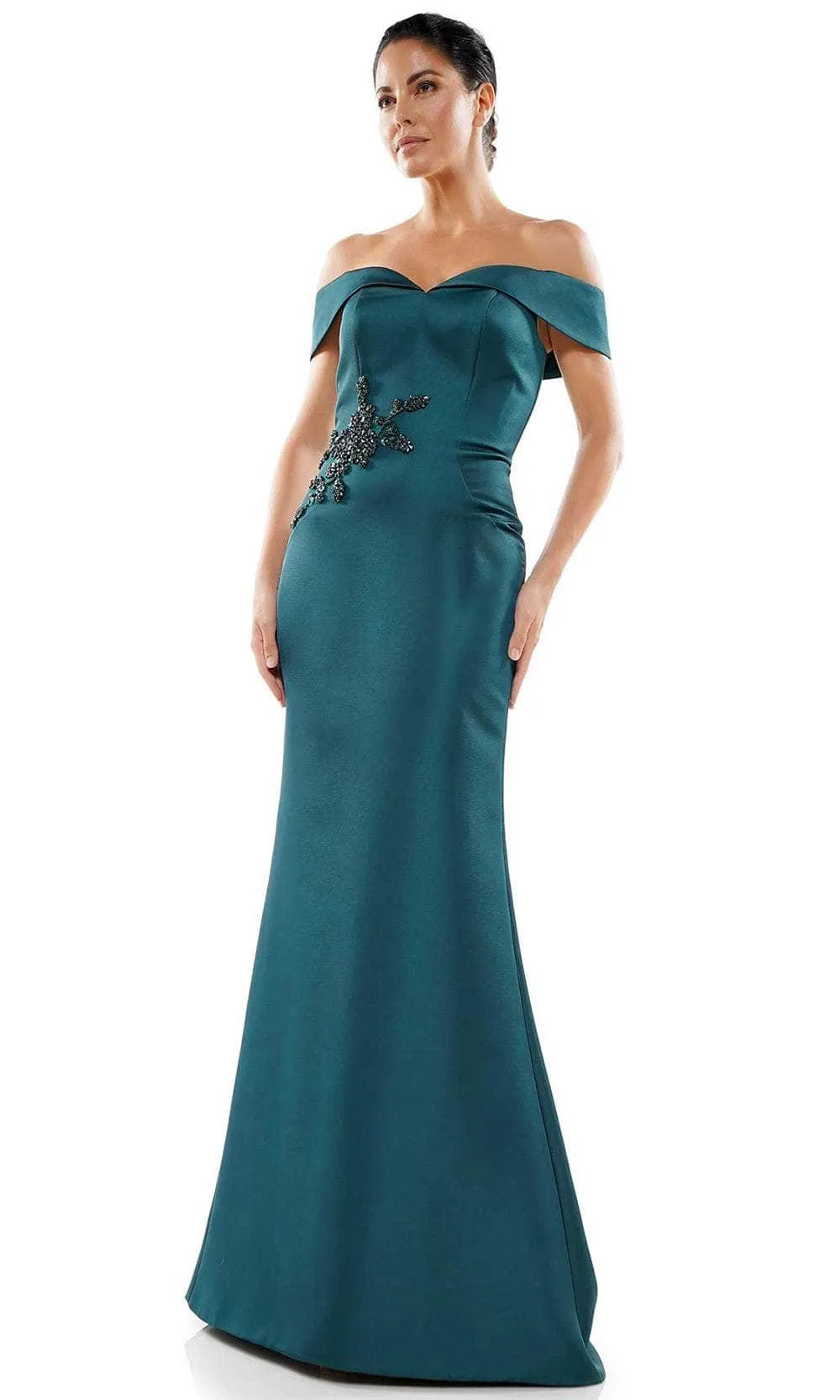 Elegant Mermaid Off-the-Shoulder Satin Maxi Dress Beaded Floor Length Evening Dress