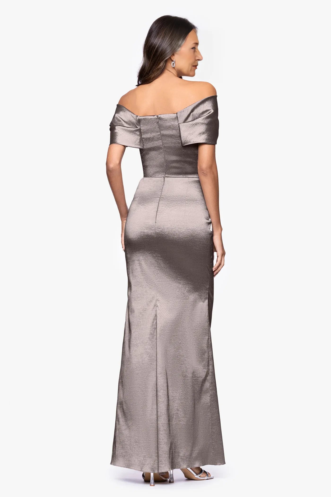 Elegant Mermaid Off-the-Shoulder Twisted-Bodice Satin Formal Gown Mother of the Bride Dress