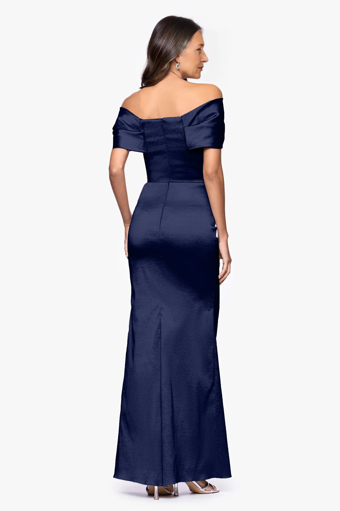 Elegant Mermaid Off-the-Shoulder Twisted-Bodice Satin Formal Gown Mother of the Bride Dress