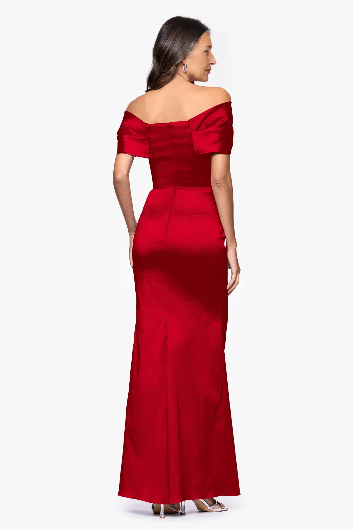 Elegant Mermaid Off-the-Shoulder Twisted-Bodice Satin Formal Gown Mother of the Bride Dress
