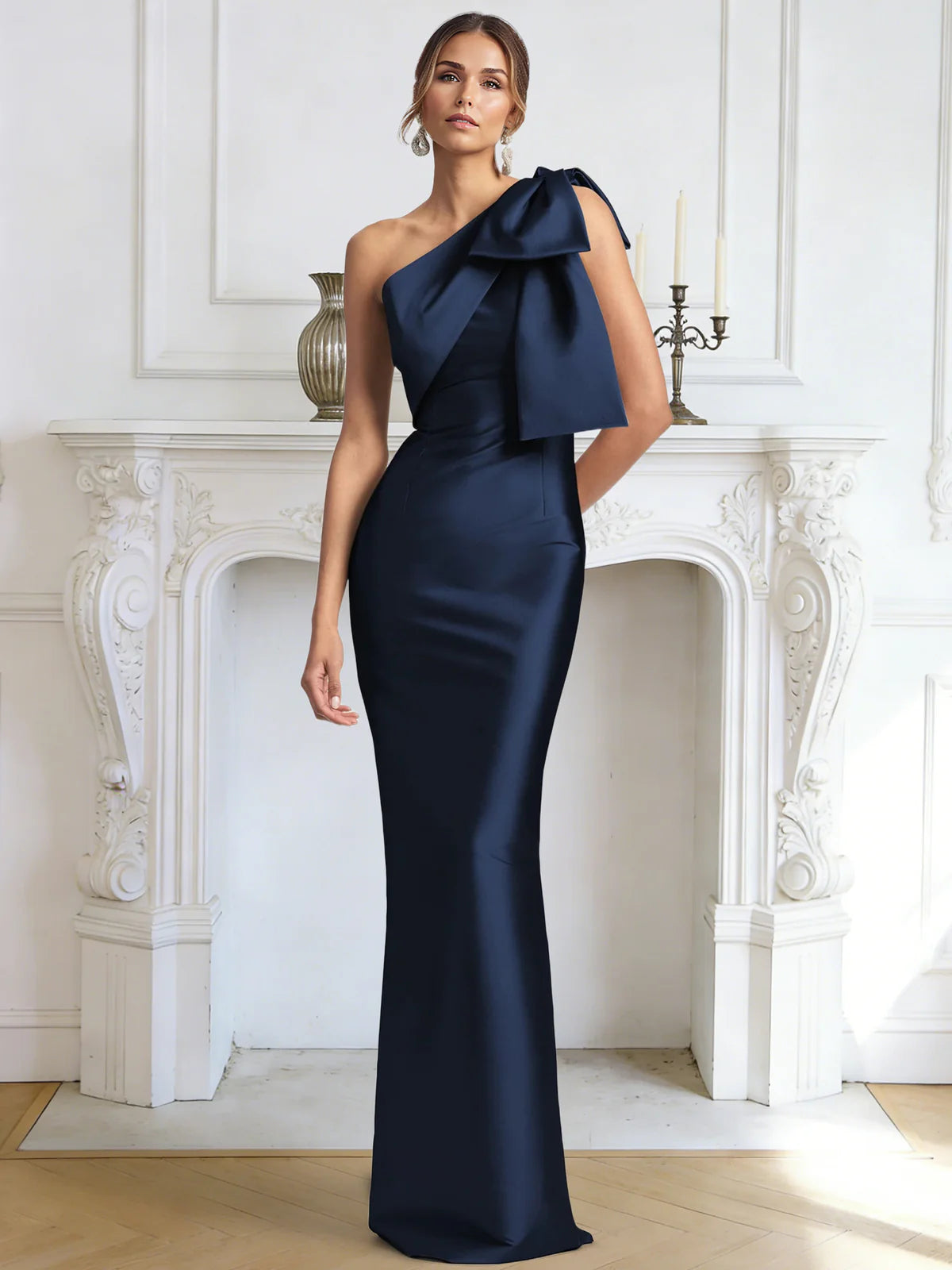 Mermaid One-Shoulder Strapless With Shoulder Bow High-Slit Formal Evening Dress