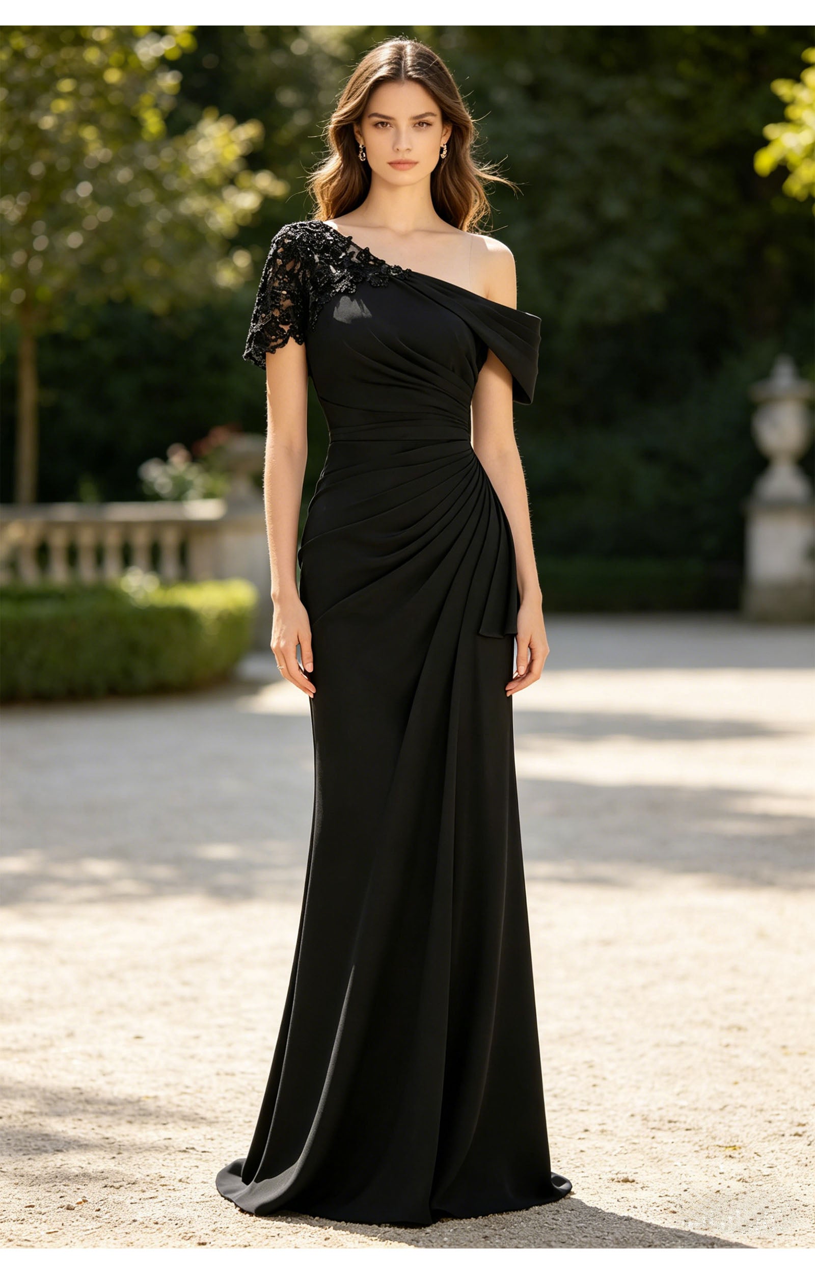 Glamorous Mermaid OneShoulder Asymmetrical Maxi Lace Beaded EveningGown