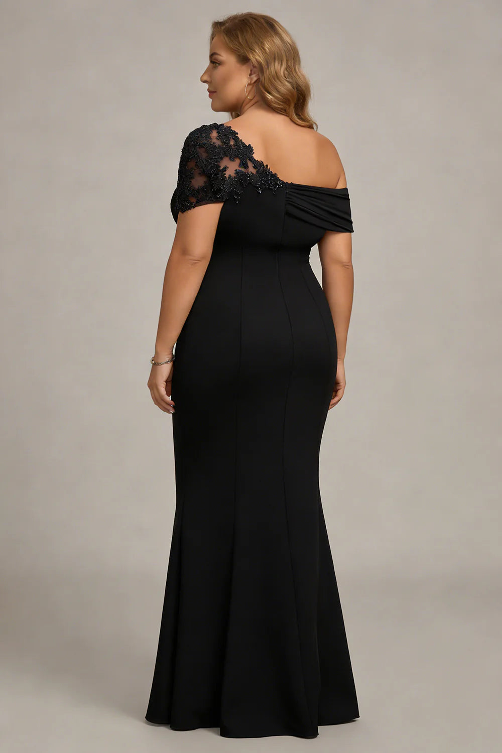 Glamorous Mermaid OneShoulder Asymmetrical Maxi Lace Beaded EveningGown