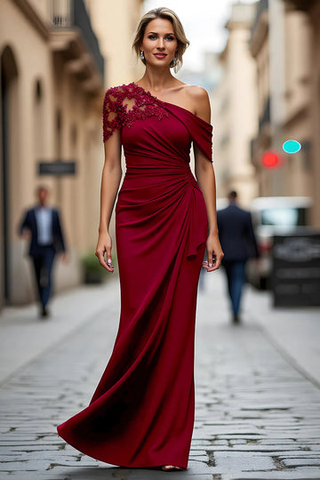 Glamorous Mermaid OneShoulder Asymmetrical Maxi Lace Beaded EveningGown