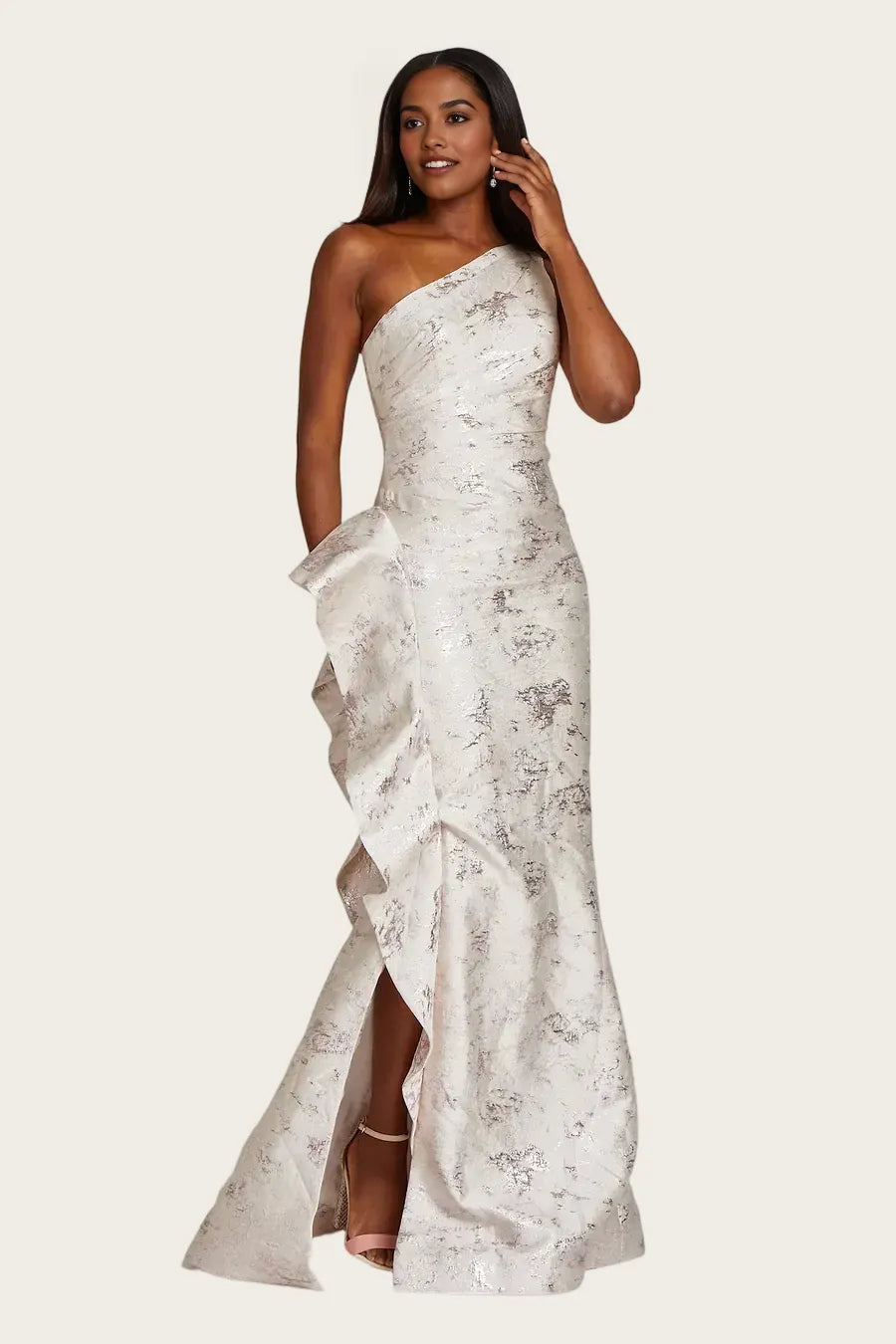 Mermaid OneShoulder Satin Maxi Mother of the Bride Dress Ruffle Slit Formal Evening Gown