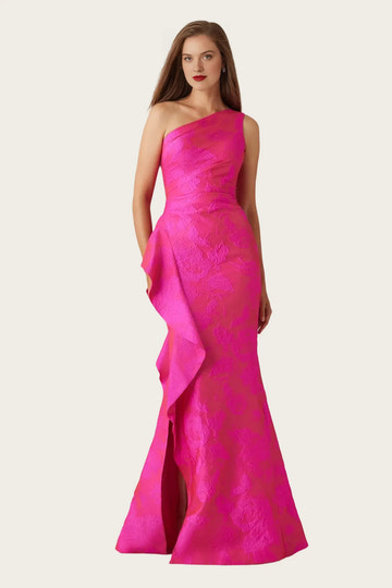 Mermaid OneShoulder Satin Maxi Mother of the Bride Dress Ruffle Slit Formal Evening Gown