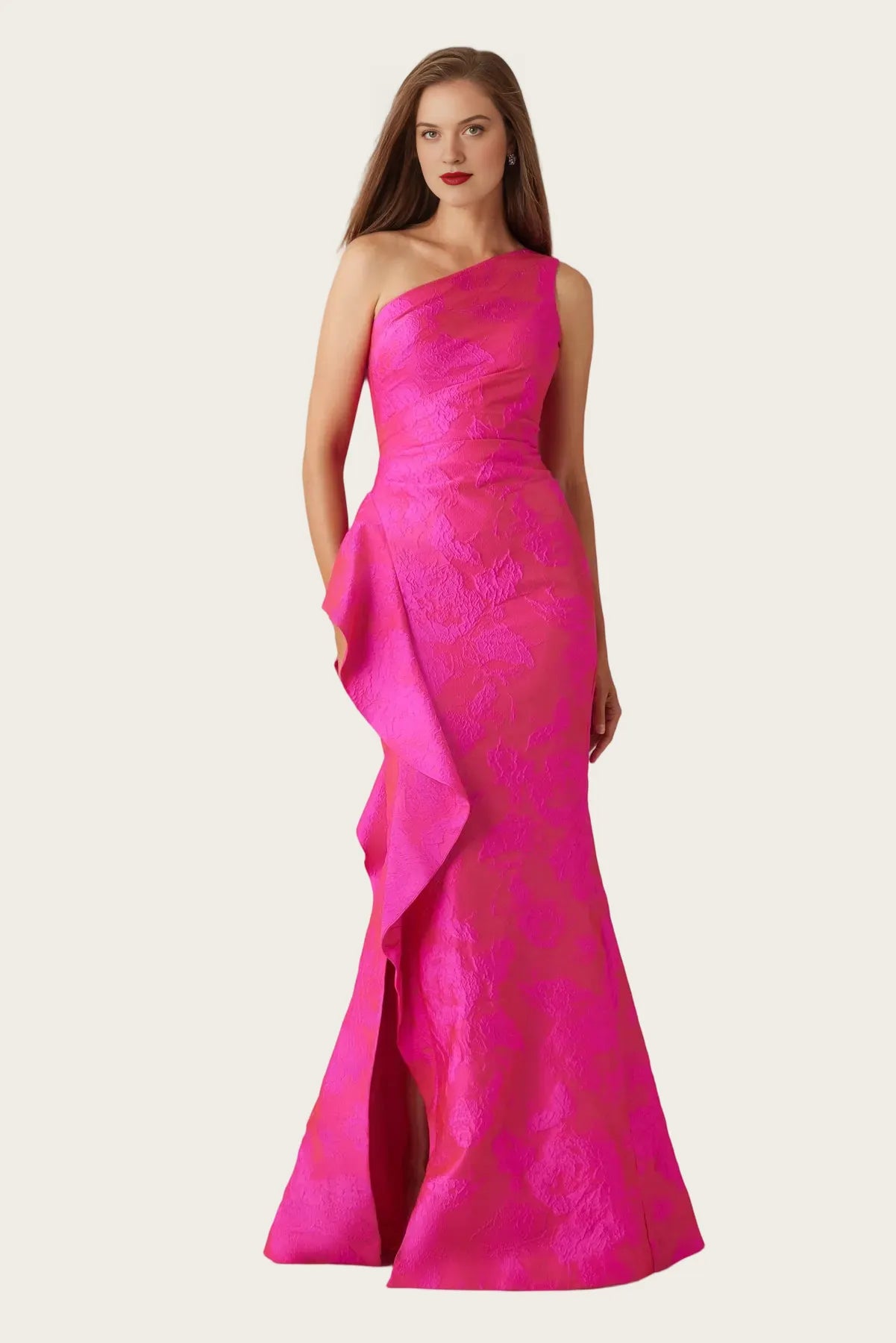 Mermaid OneShoulder Satin Maxi Mother of the Bride Dress Ruffle Slit Formal Evening Gown