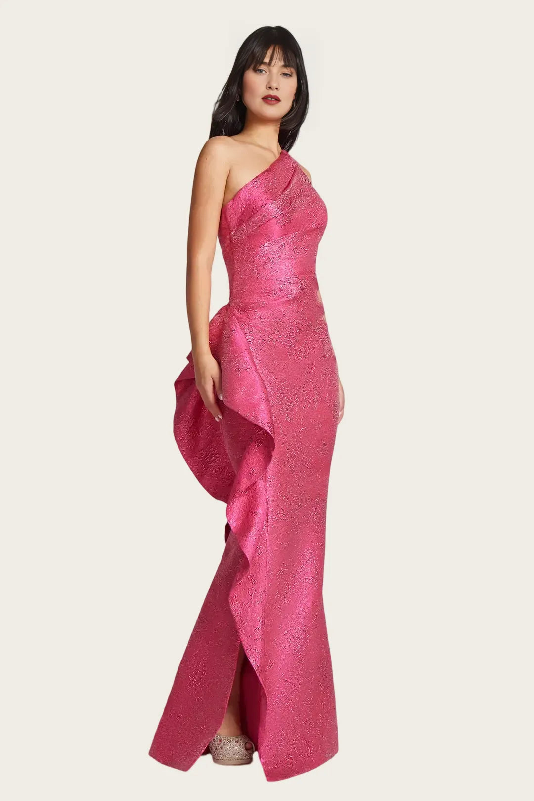 Mermaid OneShoulder Satin Maxi Mother of the Bride Dress Ruffle Slit Formal Evening Gown