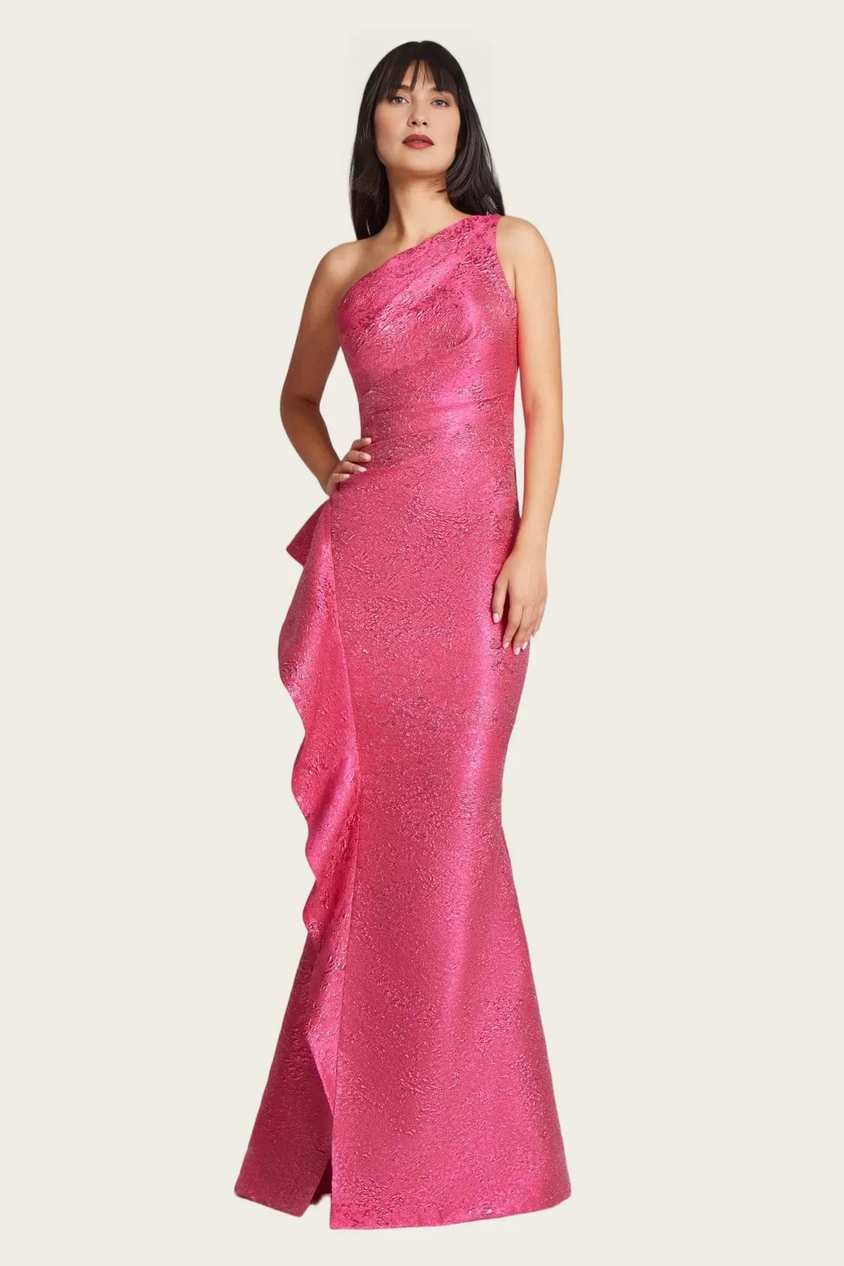 Mermaid OneShoulder Satin Maxi Mother of the Bride Dress Ruffle Slit Formal Evening Gown