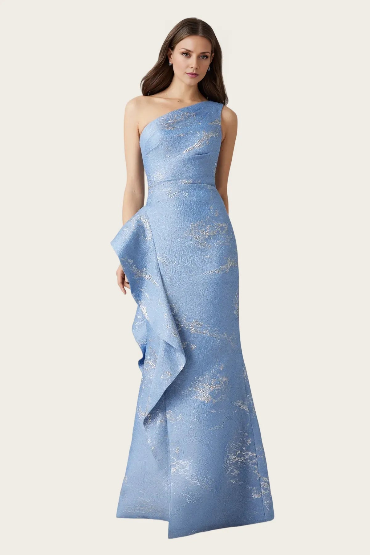 Mermaid OneShoulder Satin Maxi Mother of the Bride Dress Ruffle Slit Formal Evening Gown
