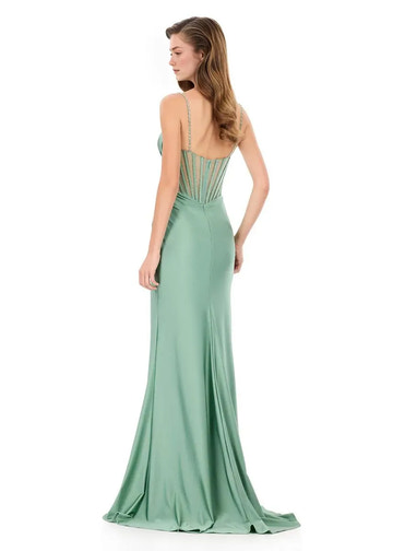 Mermaid Spaghetti Strap Satin Long Beaded Corset Evening Gown With Hight Slit