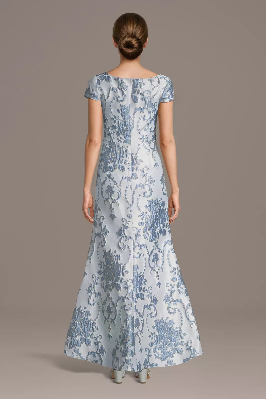 Mermaid Square Neck Brocade Mother of the Bride Dress Short Sleeve Evening Gown