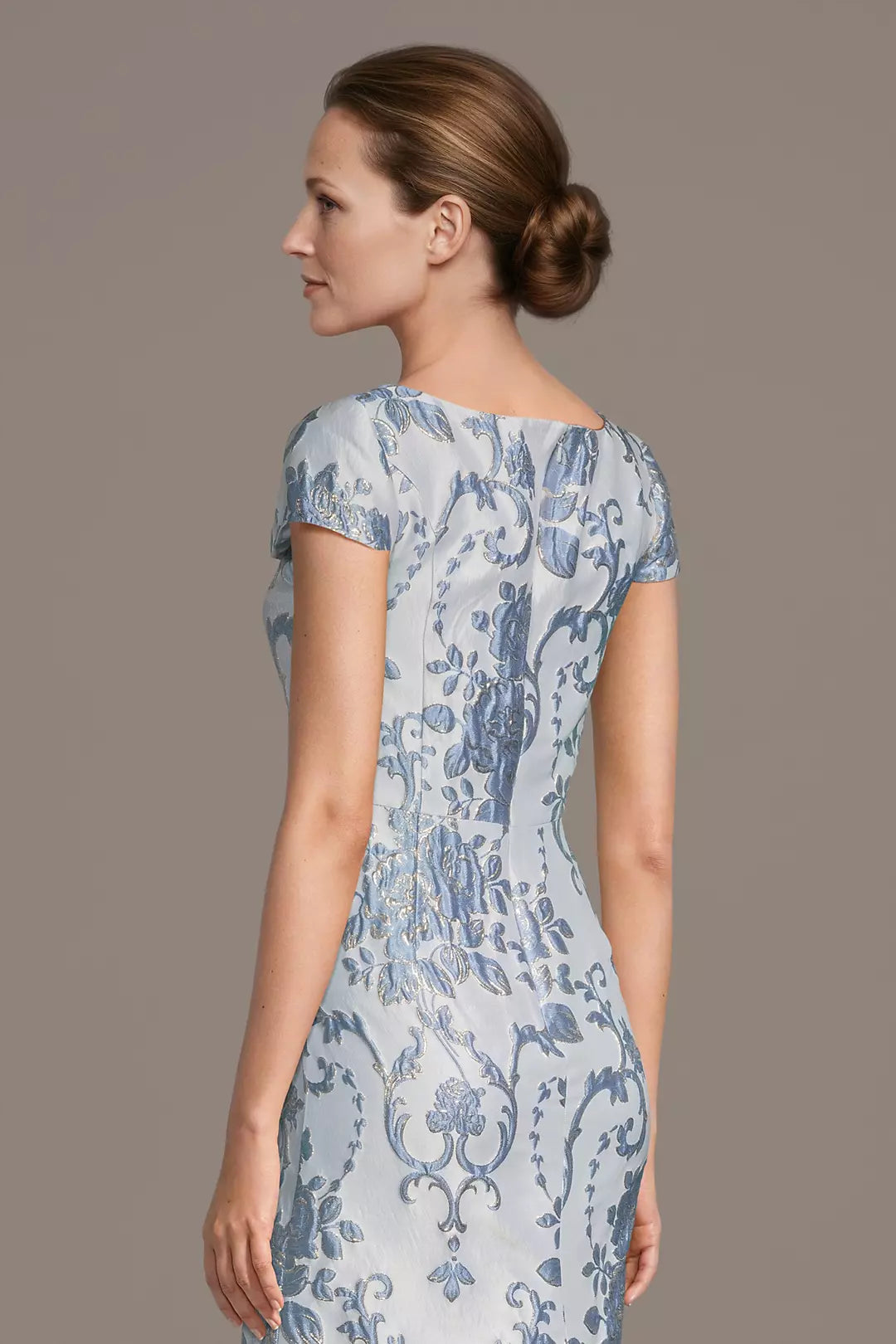 Mermaid Square Neck Brocade Mother of the Bride Dress Short Sleeve Evening Gown