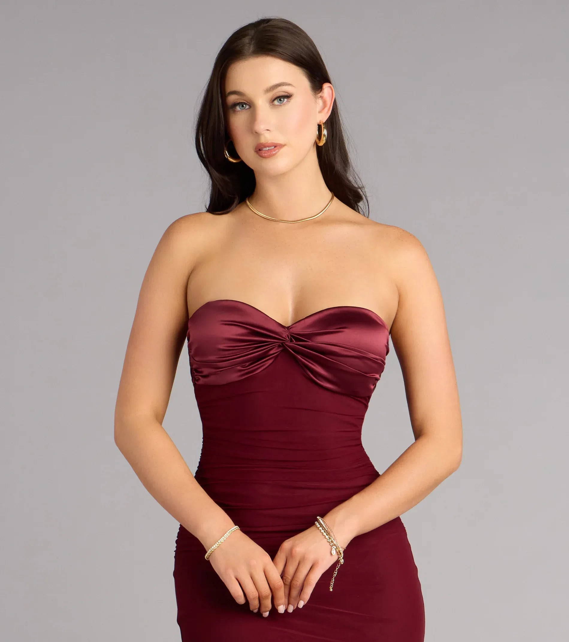 Elegant Tie-Back Mesh Mermaid Strapless Backless Formal Evening Dress