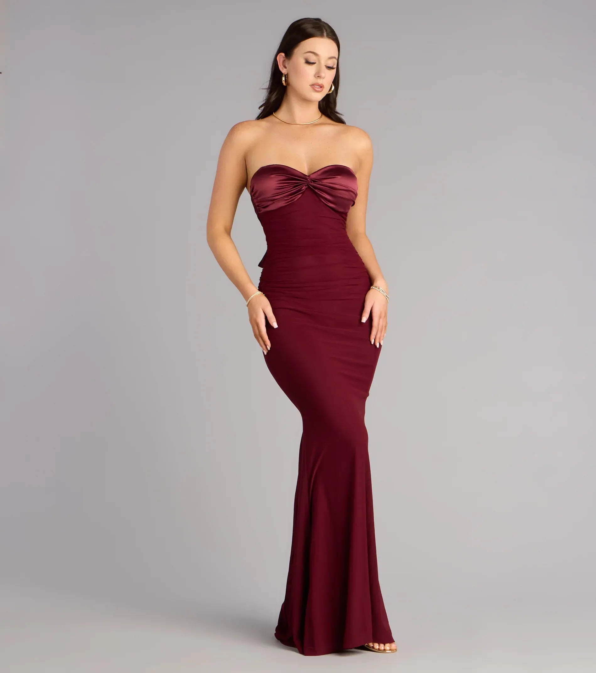 Elegant Tie-Back Mesh Mermaid Strapless Backless Formal Evening Dress