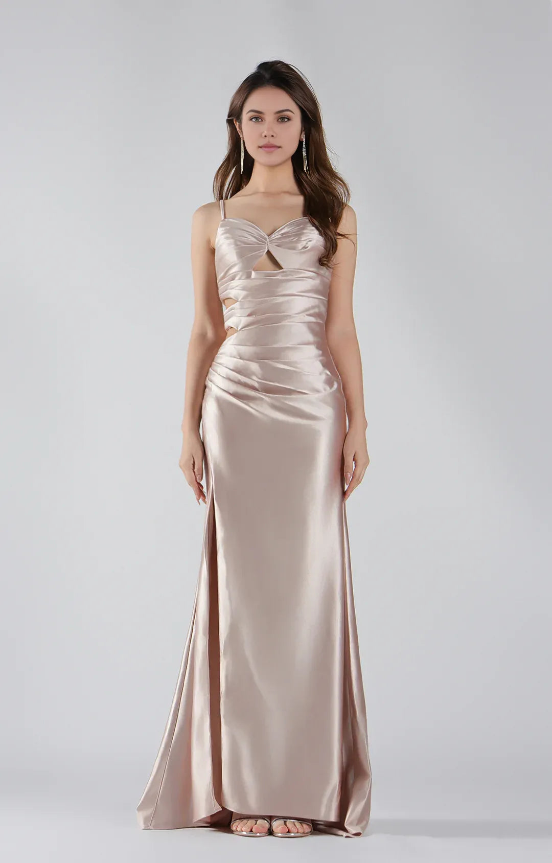Mermaid Sweetheart Spaghetti Satin Waist Cutout Pleated Floor-length Slit Evening Gown
