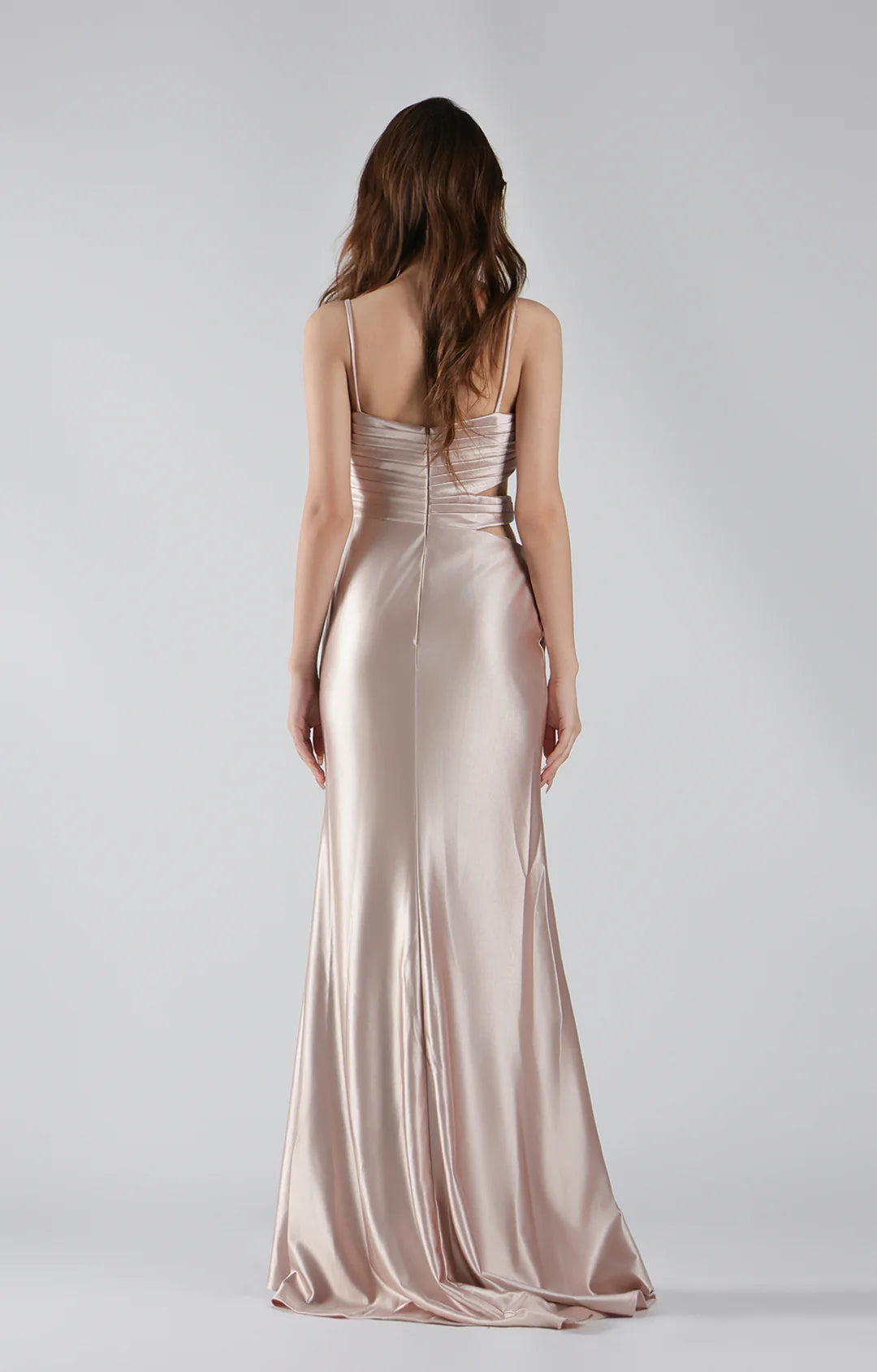 Mermaid Sweetheart Spaghetti Satin Waist Cutout Pleated Floor-length Slit Evening Gown