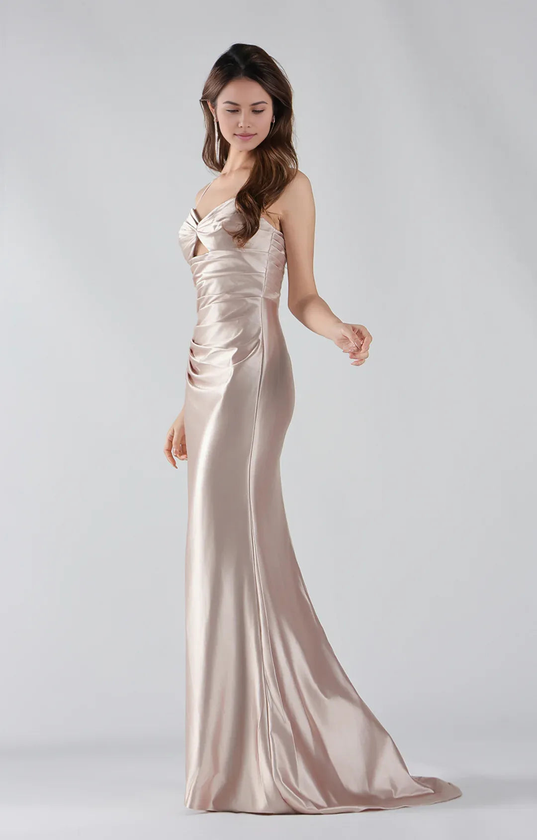 Mermaid Sweetheart Spaghetti Satin Waist Cutout Pleated Floor-length Slit Evening Gown