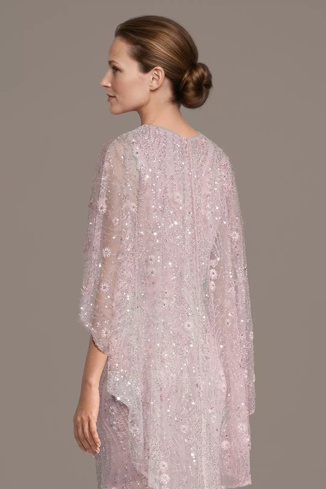 Elegant Mermaid V-Neck Beaded Capelet Formal Gown Sheath Mother of the Bride Dress