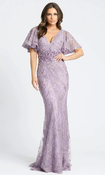 Elegant Mermaid V-Neck Lace Beaded Tulle Maxi Dress Formal Evening Dress