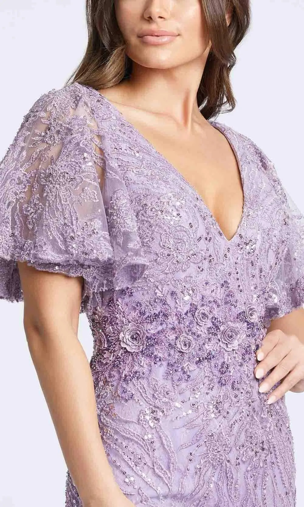 Elegant Mermaid V-Neck Lace Beaded Tulle Maxi Dress Formal Evening Dress