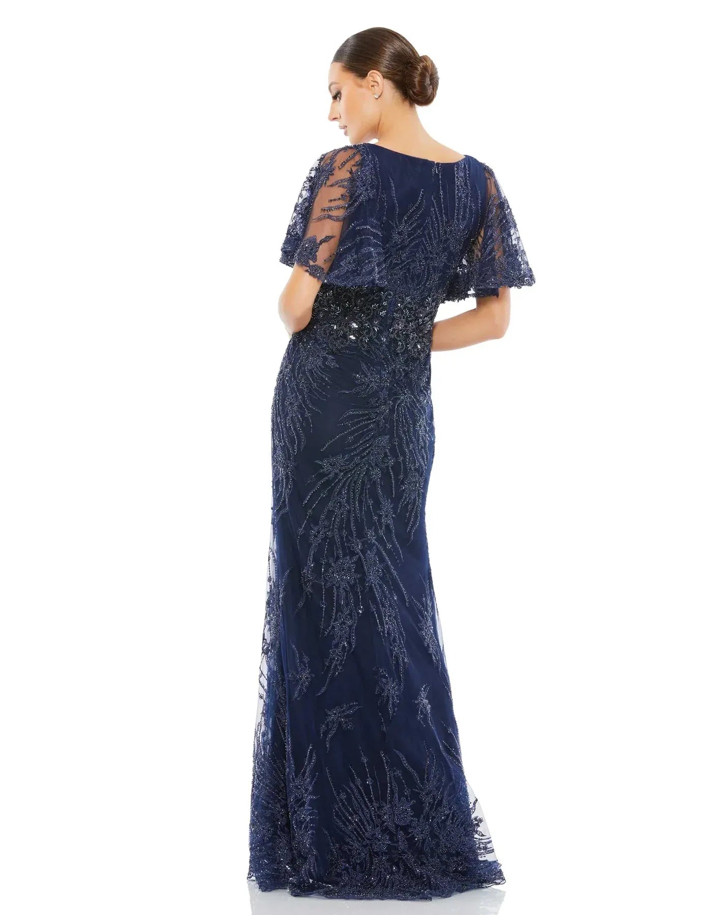 Elegant Mermaid V-Neck Lace Beaded Tulle Maxi Dress Formal Evening Dress