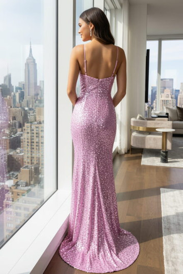 Glamorous Mermaid V-Neck Sequin Floor Length Cutout Waist Maxi Dress