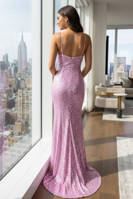 Glamorous Mermaid V-Neck Sequin Floor Length Cutout Waist Maxi Dress