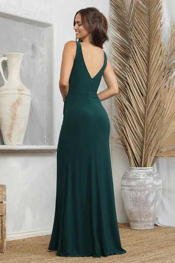Mermaid V-Neck Sleeveless Floor-Length Ruched Slit Prom Dress