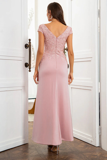 Elegant Mermaid V Neck Satin Maxi Mother of the Bride Dress Lace Evening Formal Gown