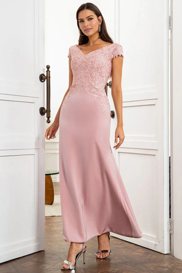 Elegant Mermaid V Neck Satin Maxi Mother of the Bride Dress Lace Evening Formal Gown