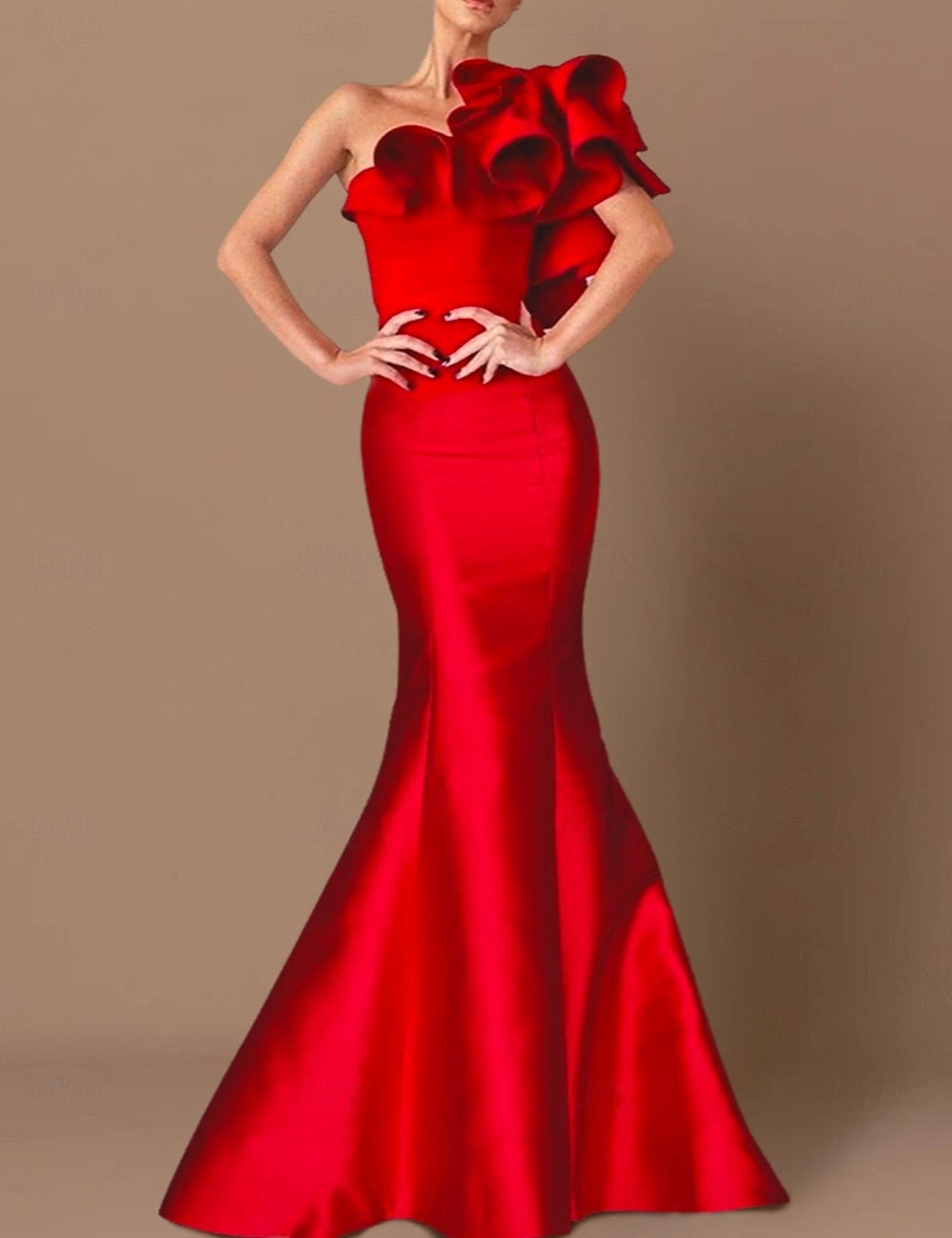 Satin Mermaid One Shoulder Zip Back Train Formal Prom Dress