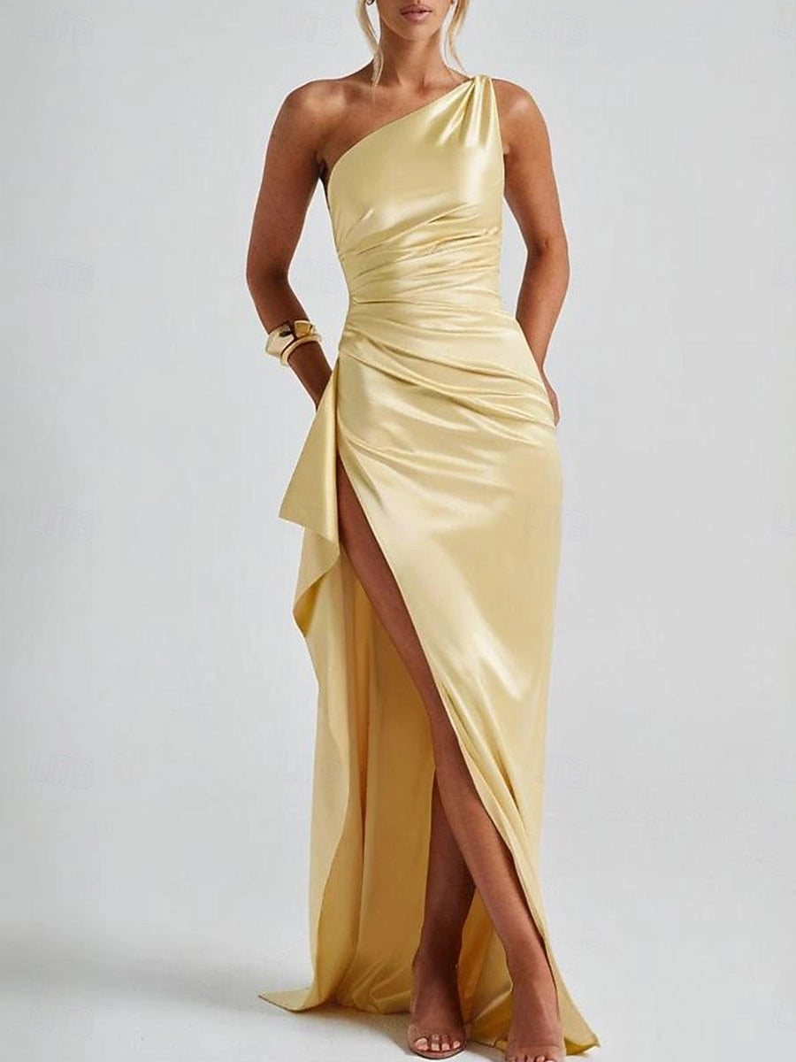 Slim Mermaid One Shoulder Open Back Long Prom Dress Vedress 