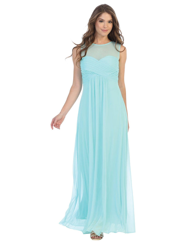 Women's Chiffon Long Sleeveless Illusion Neck Maxi Dress Long Formal Bridesmaids Dress