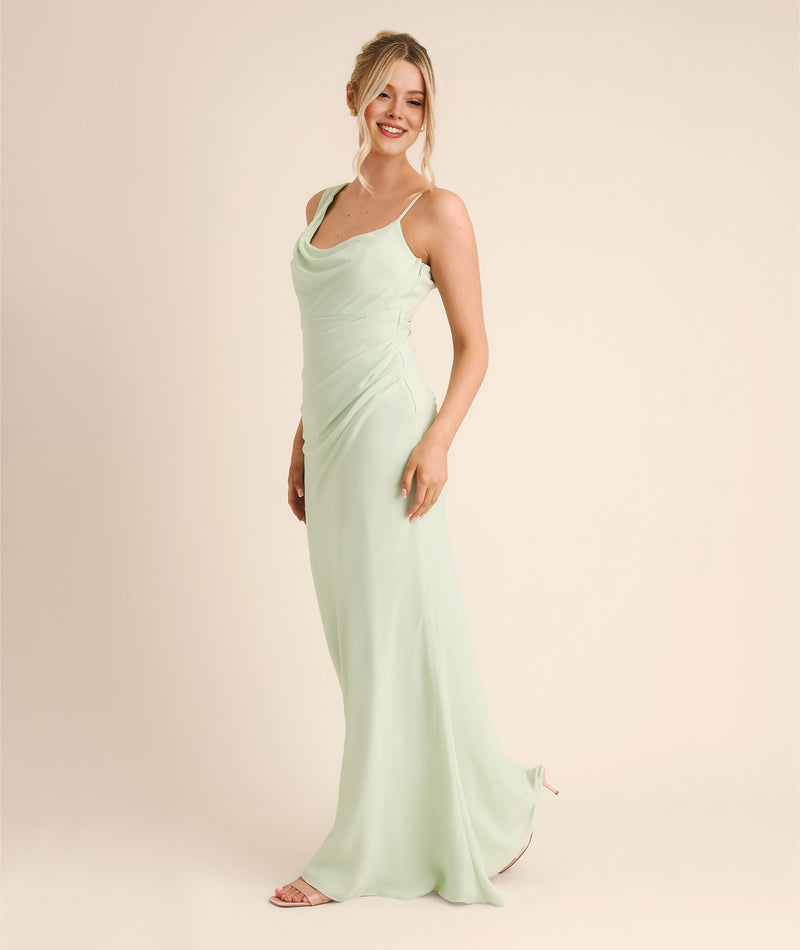Cowl Asymmetrical Chiffon Bridesmaid Dress Elegant Sleeveless With Draped Neckline Pleated Waist Party Wedding Guest Dresses