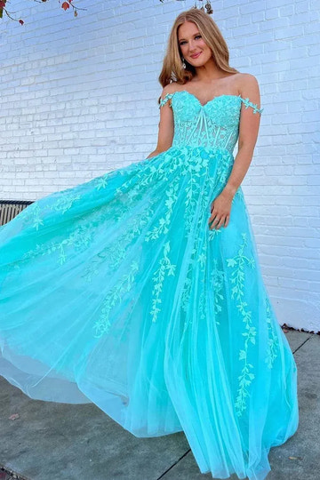 Vestido de Noche Maxi Verde Menta con Flores 3D, Escote Corazón, Sin Hombros y Sin Espalda