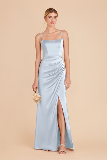 Glamorous Satin Maxi Dress with Side Slit & Adjustable/Strapless Neckline Options Bridesmaid Dresses