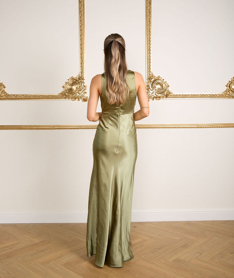 Women's Satin Formal Gown Cowl Neckline Sleeveless Satin Floor length Wedding Bridesmaid Dress