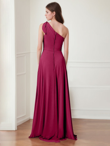 Vestidos de Dama de Honor Largos de Gasa con Un Solo Hombro, Corte Evasé/Princesa, sin Mangas y con Lazo, Vestidos de Fiesta