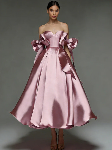 A-Line Elegant Sweetheart Neckline Sleeveless Tea-Length Satin Cocktail Dress With Bows
