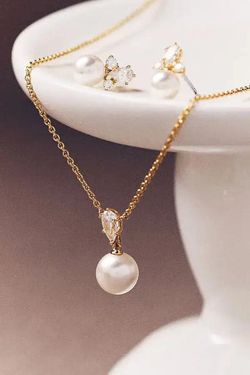 Gold Pearl Pendant Jewelry Set