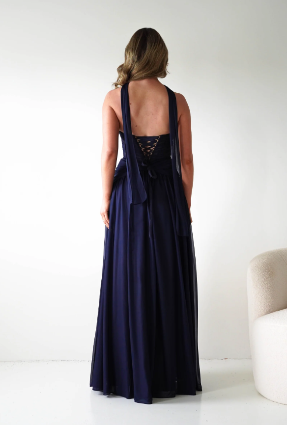 Elegant Strapless Corset-Style Chiffon Bridesmaid Dress with Tulle Lace-Up Panel and A-Line Prom Dresses