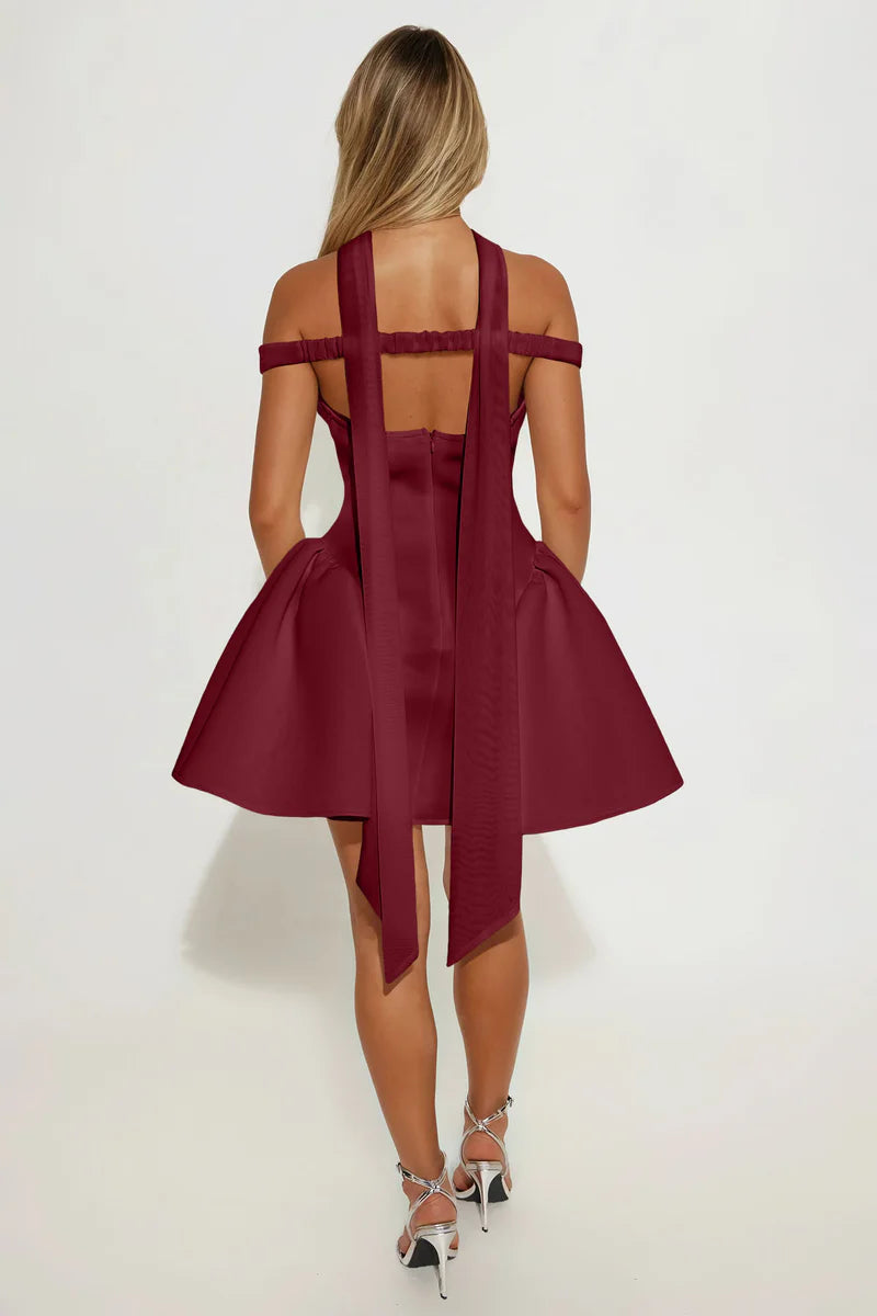 Off Shoulder Mini Halter Strap A-line Evening Party Homecoming Dress