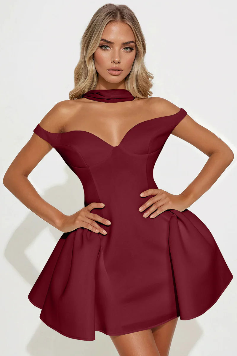 Off Shoulder Mini Halter Strap A-line Evening Party Homecoming Dress