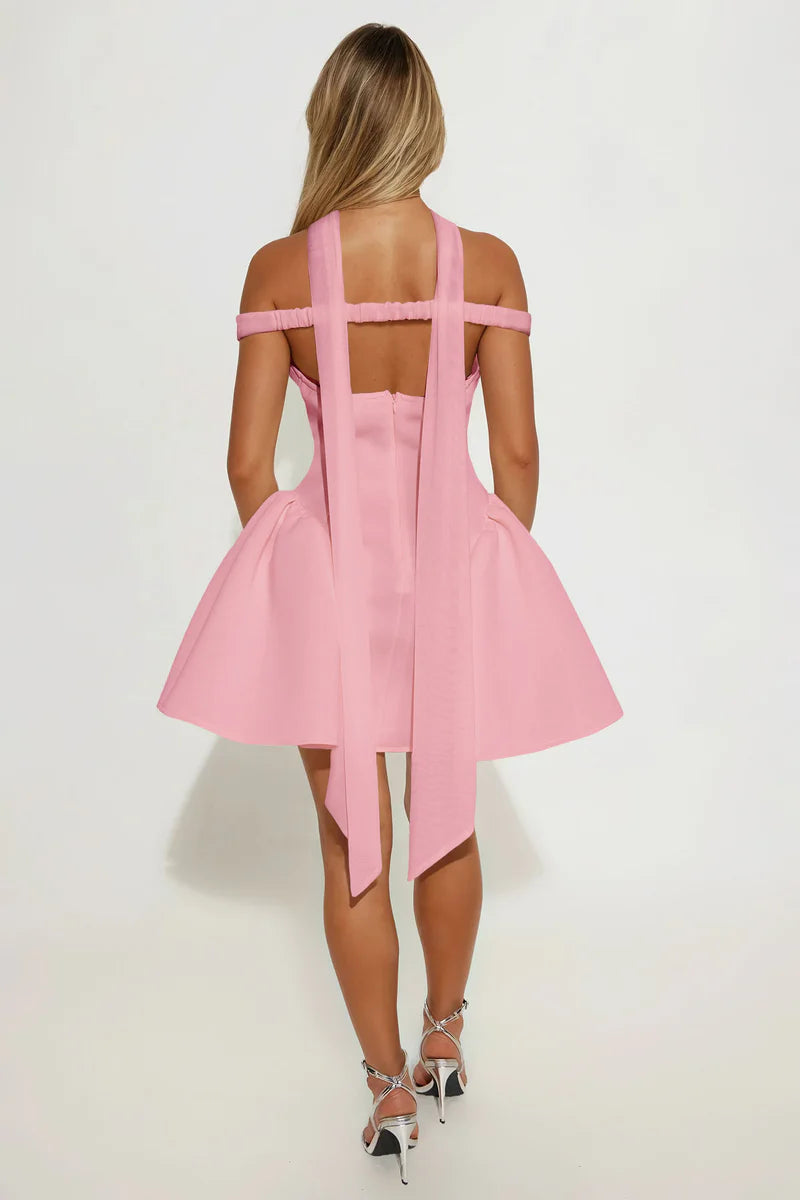 Off Shoulder Mini Halter Strap A-line Evening Party Homecoming Dress