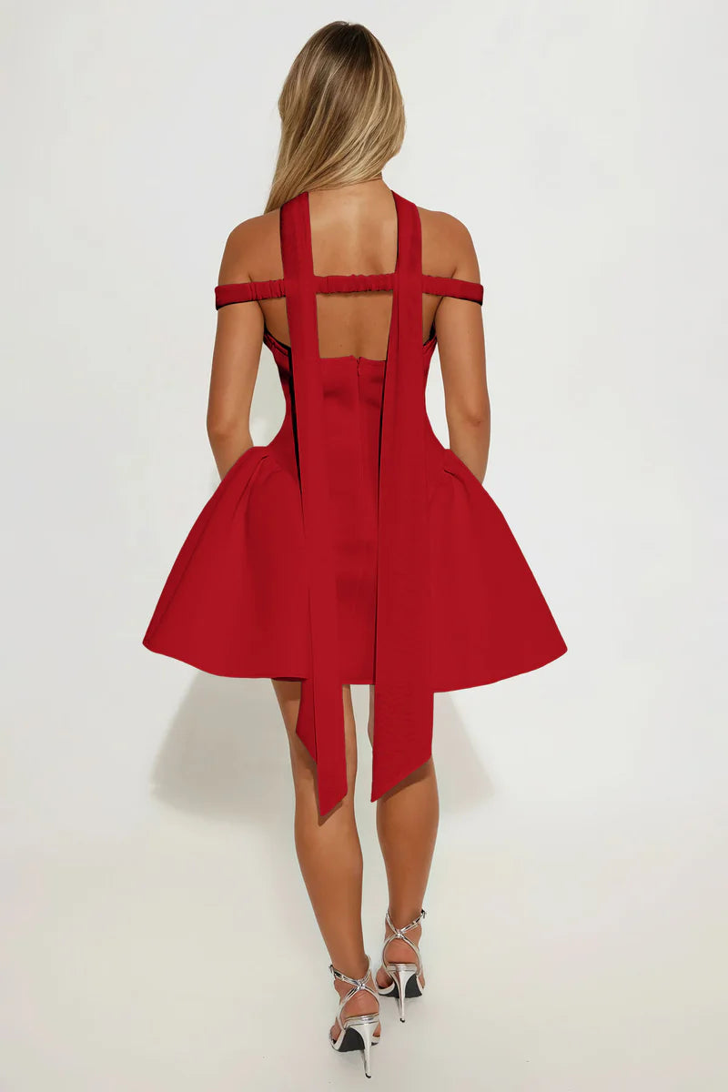 Off Shoulder Mini Halter Strap A-line Evening Party Homecoming Dress